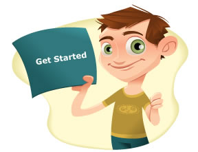 Boy holding sign saying Get Started